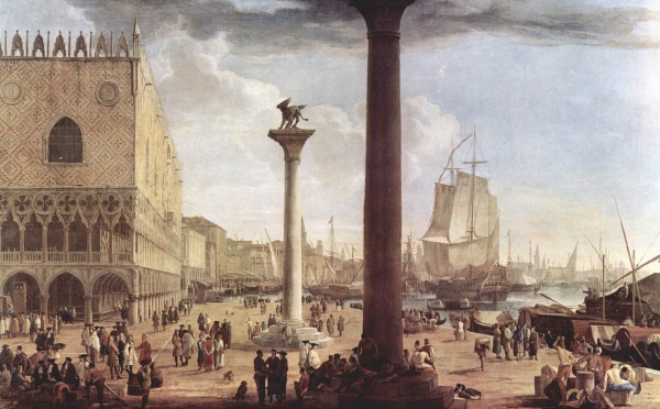 Italian city view with figures by Luca Carlevarijs